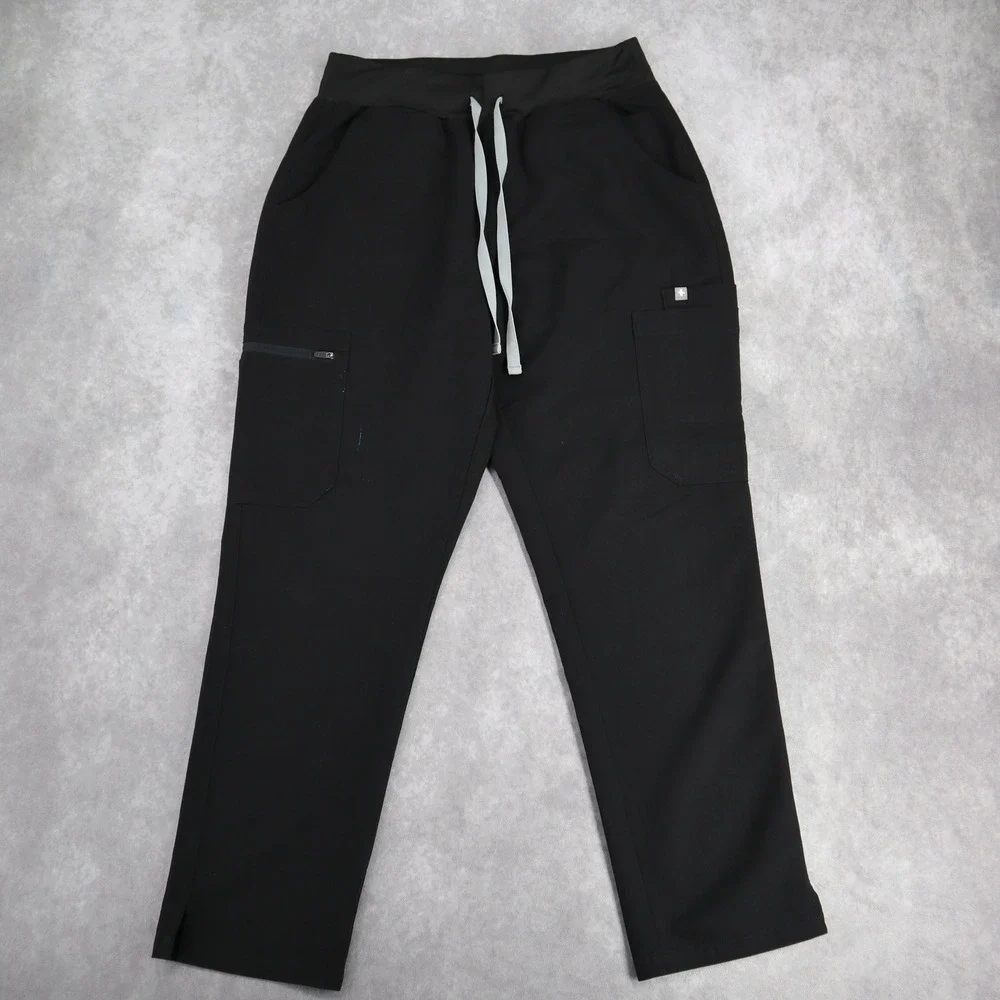 FIGS Scrub Pants Technical Collection Black Cargo M Petite Straight Leg